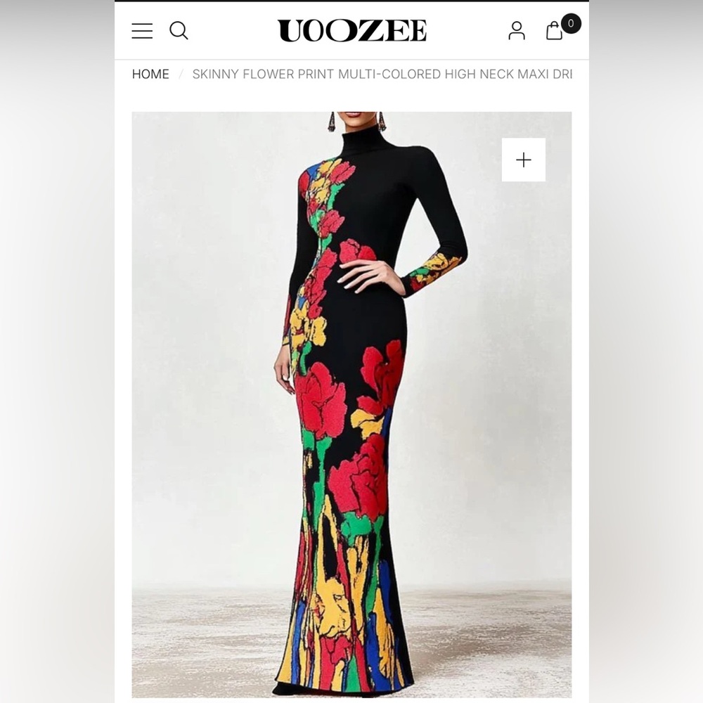 Floral Long Sleeve Maxi Dress in Black and Red Fits 4